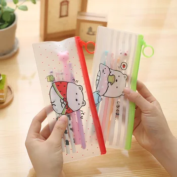 

Creative Transparent PVC Pencil Case Cute Kawai Bear File Holders Pen Bags For Kids Korean Stationery Office School Supplies