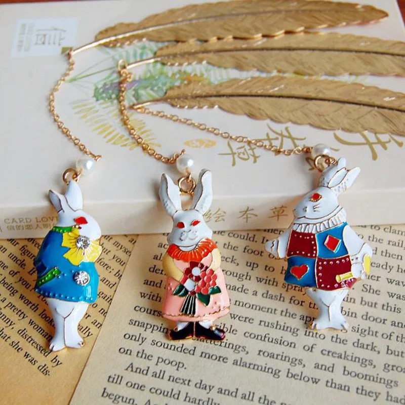

1 Pcs Hot Sale Lovely Alice Rabbit Bookmarks Leaf Texture Reading Pages Books Mark Student Stationery for Student Gift