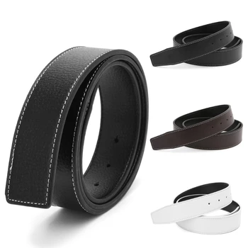 

Men Faux Leather Lichee Pattern No Pin Buckle Belts Double Sides Stitching Strap