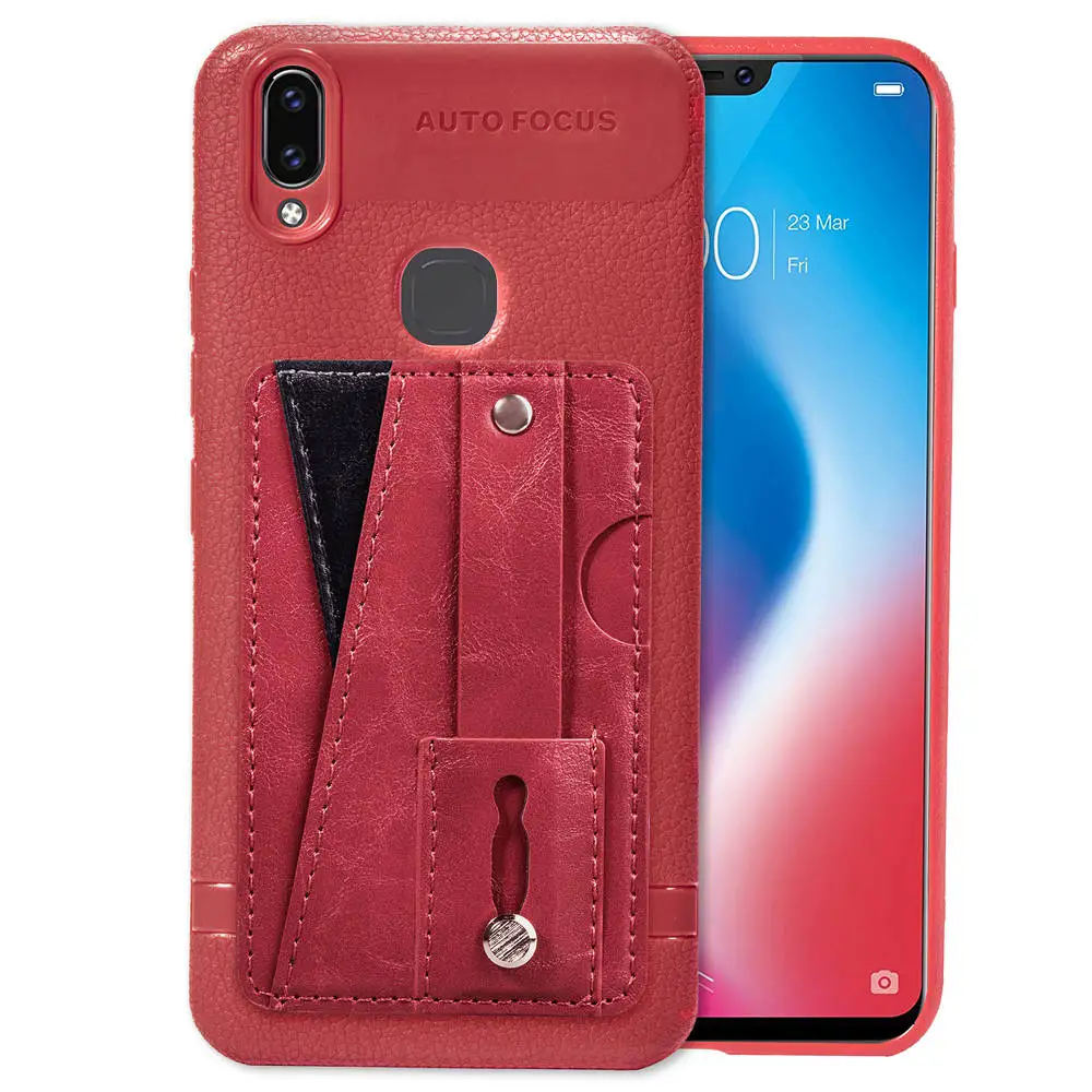 Красный Drawstaing держатель тонкий чехол для Vivo V9 Бизнес простой 3 карты Стенд мягкий ТПУ противоударный чехол для Vivo V9 Y85 - Цвет: Красный
