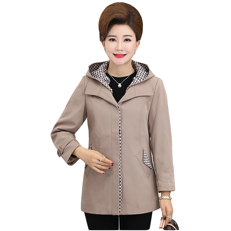 

Removable Hood Women Windbreaker Jackets 2019 Spring Mother Jacket Middle-Aged Long Sleeve Coat Slim Plus Size L-5XL Clothes