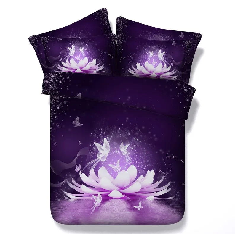 3D Floral Purple Comforter sets Bedding duvet cover bed in a bag spread qulit doona Super King queen size full twin double 5PCS