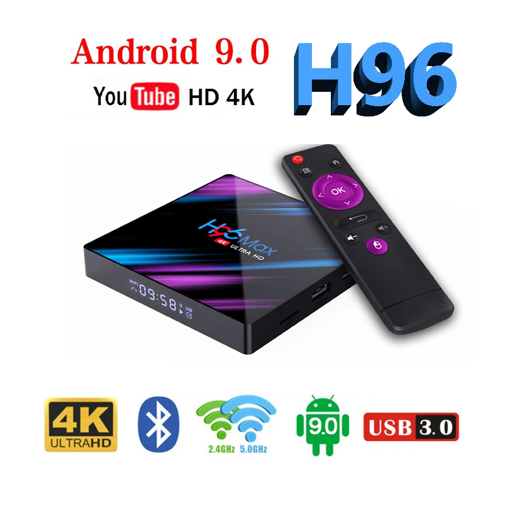 

H96 MAX RK3318 4K Smart TV Box Android 9.0 Android TV BOX 4GB RAM 64GB ROM Google Voice Assistant Play Store Netflix Youtube