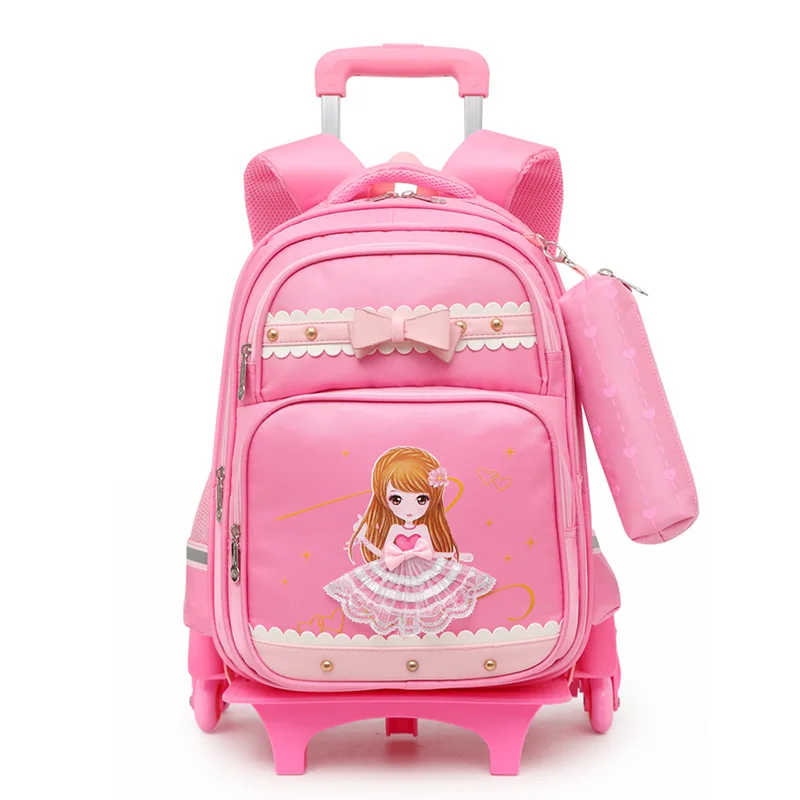 

kids Wheels princess Backpacks Waterproof Trolley School backpacks Girls Children School Bags Kids Rolling trolley Schoolbags