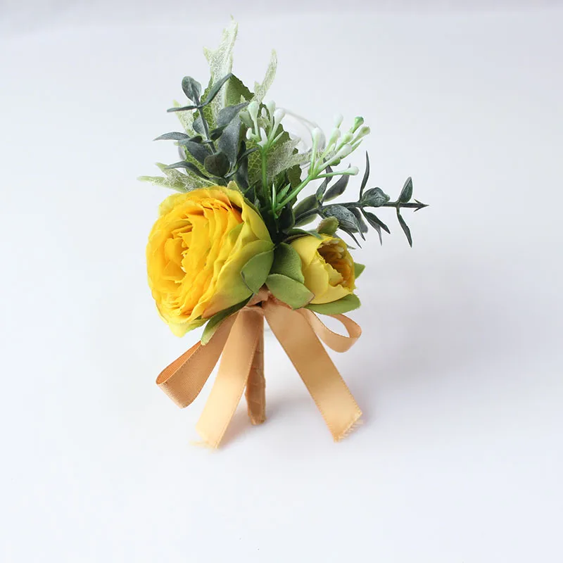15099-Boutonniere Flowers wedding wrist corsage flowers silk roses yellow  (32)
