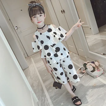 

polka dot+pants 2 pieces clothing sets summer 2018 kids clothes
