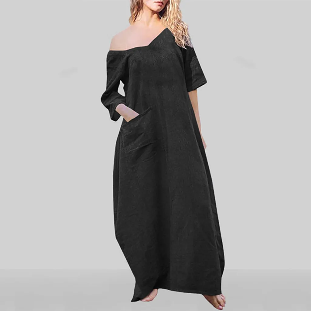 Однотонное пляжное платье длинное Для женщин Летний стиль Vestido Feminino хлопок Повседневное плюс Размеры Удобные Свободные женские макси платье# YD1