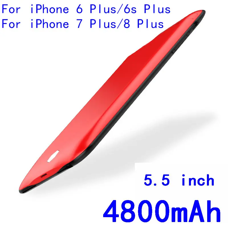 Для iPhone 8, 7, 6 6s плюс Батарея Чехол 3800/4800/5000/7500 мА/ч, Мощность банк Батарея Зарядное устройство чехол для iPhone 6 6s 7 8 чехол-накладка из термополиуретана с подставкой Чехол - Цвет: I6P-4800-Red