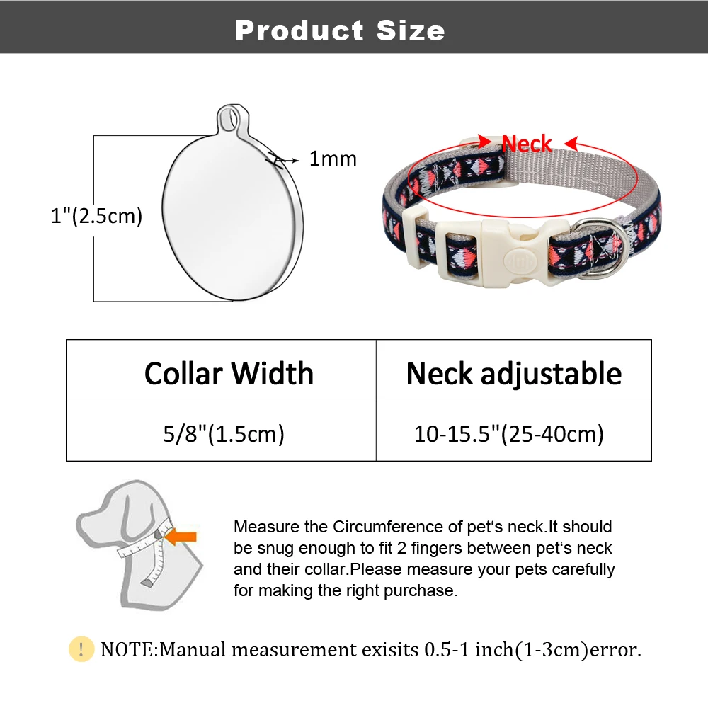 Персонализированные нейлоновые ошейники для собак, безопасные ошейники для кошек с принтом на заказ, ошейники для кошек с гравировкой ID Tag, ошейники для маленьких и средних собак
