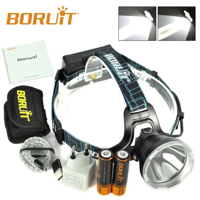 

New BORUiT Smart B10 XM-L2 LED Headlamp Hunting Camping Fishing Head Torch light with Battery and Charger