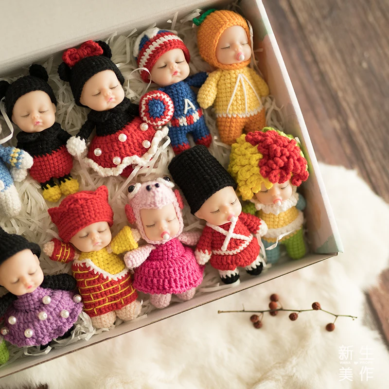 Knitting sleeping cute doll newborn photography props baby photo matching handmade gift collection