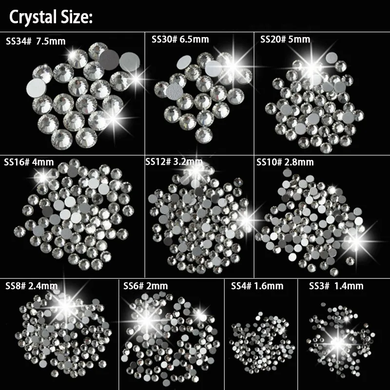 1440pcs Ab Clear Glass Crystal Rhinestones Mix Sizes Nail Art Stones ...