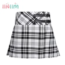 Iiniim/Детские юбки в строгом стиле для школы; плиссированная модная юбка с разрезом сбоку в клетку для девочек; трико для танцев; килт в клетку с пряжкой из искусственной кожи