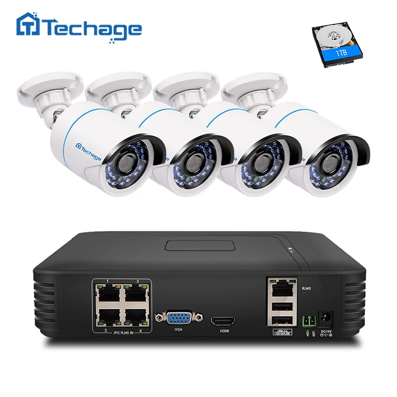 Techage 4CH 1080P HDMI NVR комплект POE CCTV Системы 720 P 1.0MP IP Камера ИК Ночное видение наружного видеонаблюдения комплект 1 ТБ HDD