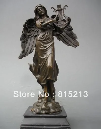 

bi00116 Western Bronze Marble Art Angelhood Woman God Statue