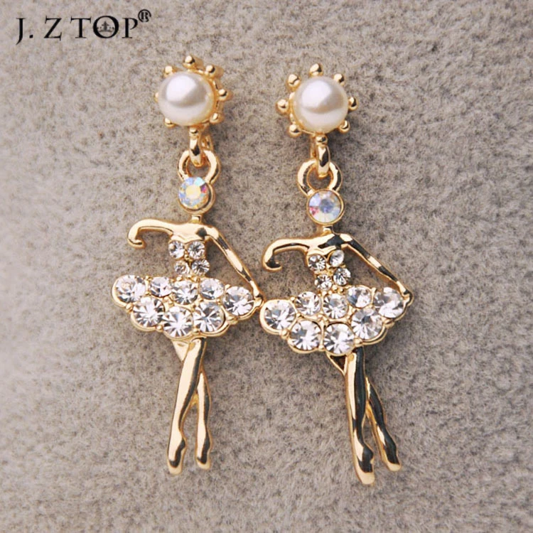 Jztop Crystal Pearl Ballet Stud Earrings Fashion Personality Dancing