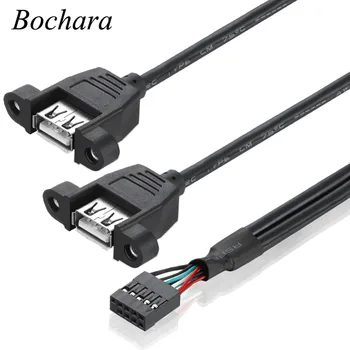 

Bochara 30cm Motherboard 9Pin Header to Dual USB 2.0 Female Data Cable Shielded With Screw Panel Mount
