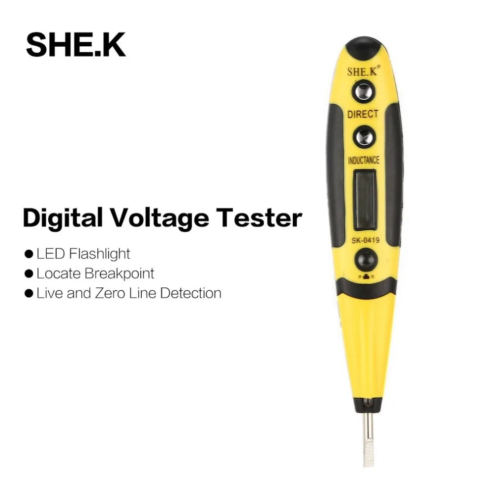 SHE.K Digital AC/DC Voltage Meter Pen Volt Tester Screwdriver Sensor LED Flashlight Cable Socket Live Line Check Induction