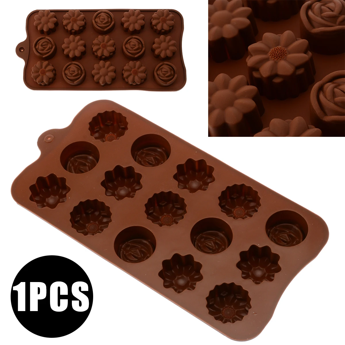 15 Cavity Silicone Flower Rose Chocolate Mold Reusable Cake Soap Candy Cookies DIY Fondant Mould Kitchen Food Decorate Tool