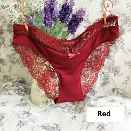 Розовые кружевные женские трусики, бесшовное нижнее белье с принтом, сексуальные женские трусы с цветочной вышивкой, прозрачные кружевные трусики размера плюс, M, L, XL - Цвет: WP31 red