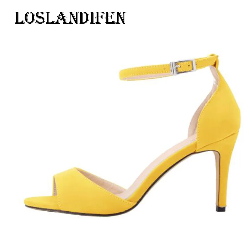

Loslandifen Women Fashion Sexy Summer Suede Party High Heel Shoes Fashion Plus Size 35-42 Ladies Ankle Buckle Strap Sandals