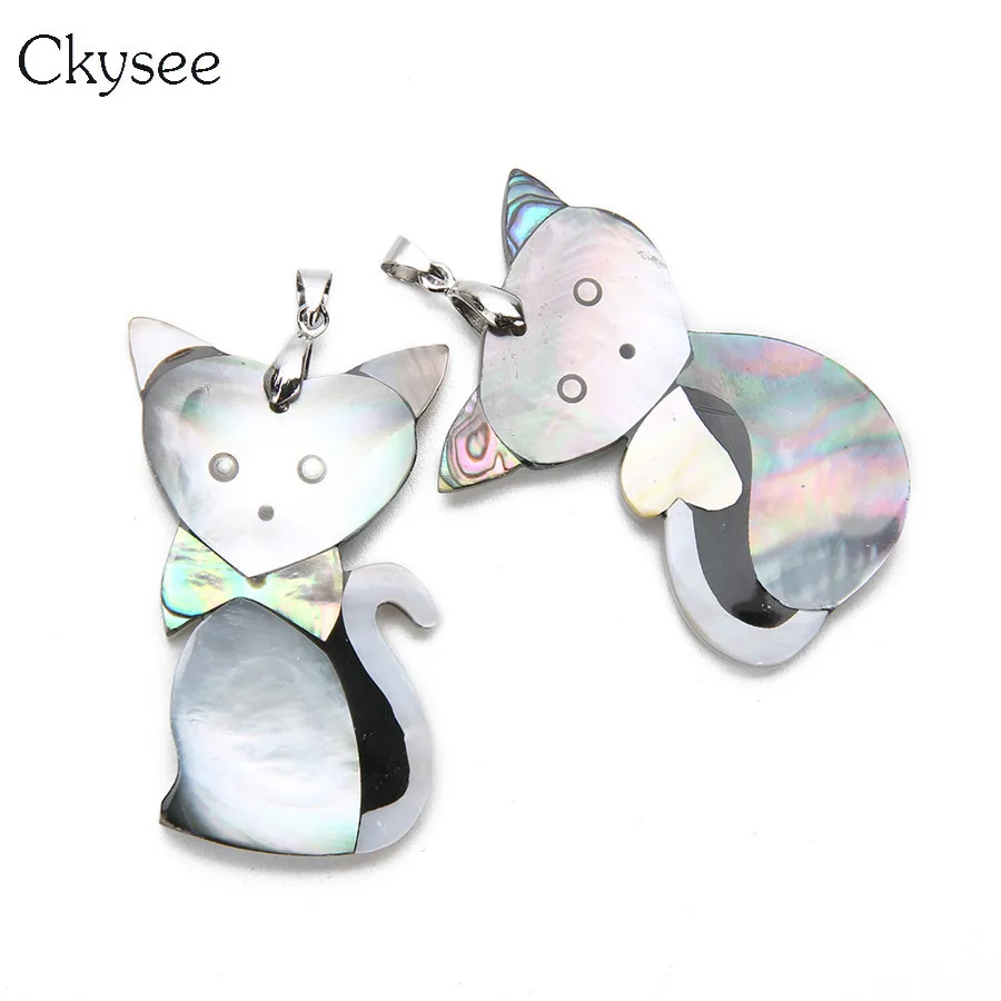 

Ckysee Natural Mother Of Pearl Cat Animal Pendants 34x56/37x57mm Abalone Shell Charm Pendant For Bracelet Diy Jewelry Making