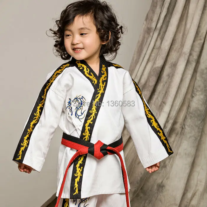 

High quality children kids Taekwondo dobok cotten and bamboo fiber Taekwondo Uniform ITF Taekwondo suits Embroidered dragon