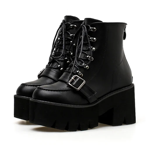 Обувь на платформе; ботинки на шнуровке; обувь в стиле панк; ботильоны; обувь на высоком каблуке; ботинки в байкерском стиле; женская дизайнерская обувь; ботинки на массивном каблуке; YMA427 - Цвет: Черный