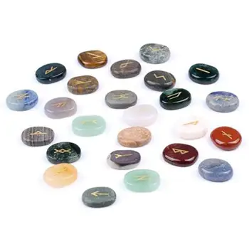 

25PCS Natural Engraved Rune Stones Set Chakra Healing Gemstones Craft