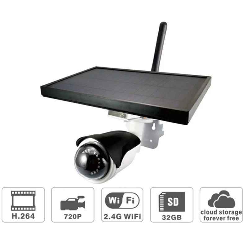 

Solar Powered WIFI IP Camera outdoor with wide view 360 degree Panoramic for home office security HD 720P
