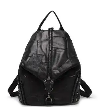 HIGHREAL женский рюкзак из натуральной кожи, европейский и американский стиль, Лоскутная модная сумка на плечо, Mochila - Цвет: Черный