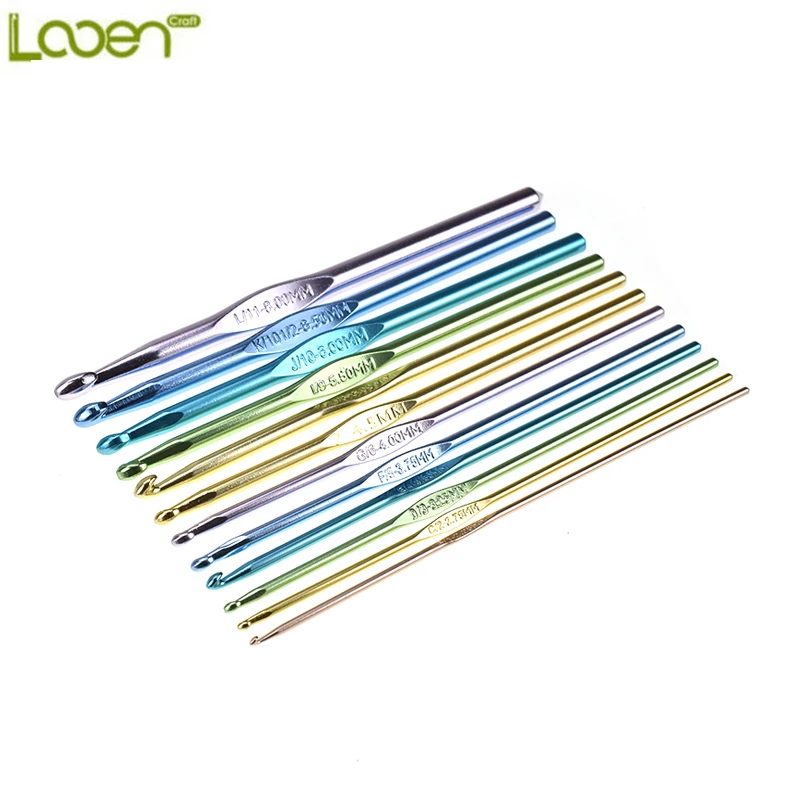 Looen бренд 12 шт./компл. многоцветные алюминиевые спицы для вязания крючком, крючки, станок и комплект с Чехол пряжа набор для рукоделия с 2,25 мм-8 мм мама, в качестве подарка