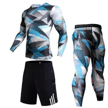 Зимний Новый спортивный костюм Футболка Compression Мужской спортивный костюм Фитнес Спортивный кост