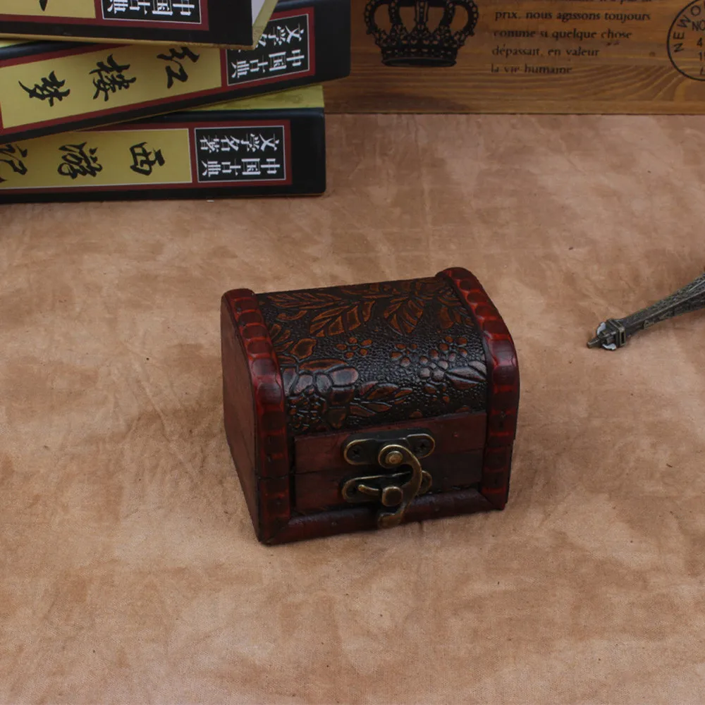Небольшой деревянный замок ручной работы Коробка для хранения органайзер ювелирный браслет жемчужный корпус подарок случайный стиль деревянный материал Прямая L4