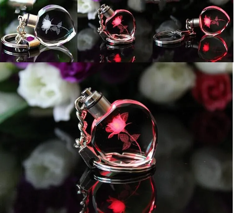 Heart rose Персональный дизайн лазерная гравировка кристалл брелок светодиодный Красочный Изменение пара брелок Свадьба Рождество День Святого Валентина подарок - Цвет: Heart rose