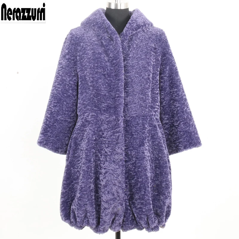 Nerazzurri Winter Faux Fur Coat Woman with Hood Thickened Warm Fake fur fluffy furry Jacket Plus Size 5xl 6xl 7xl