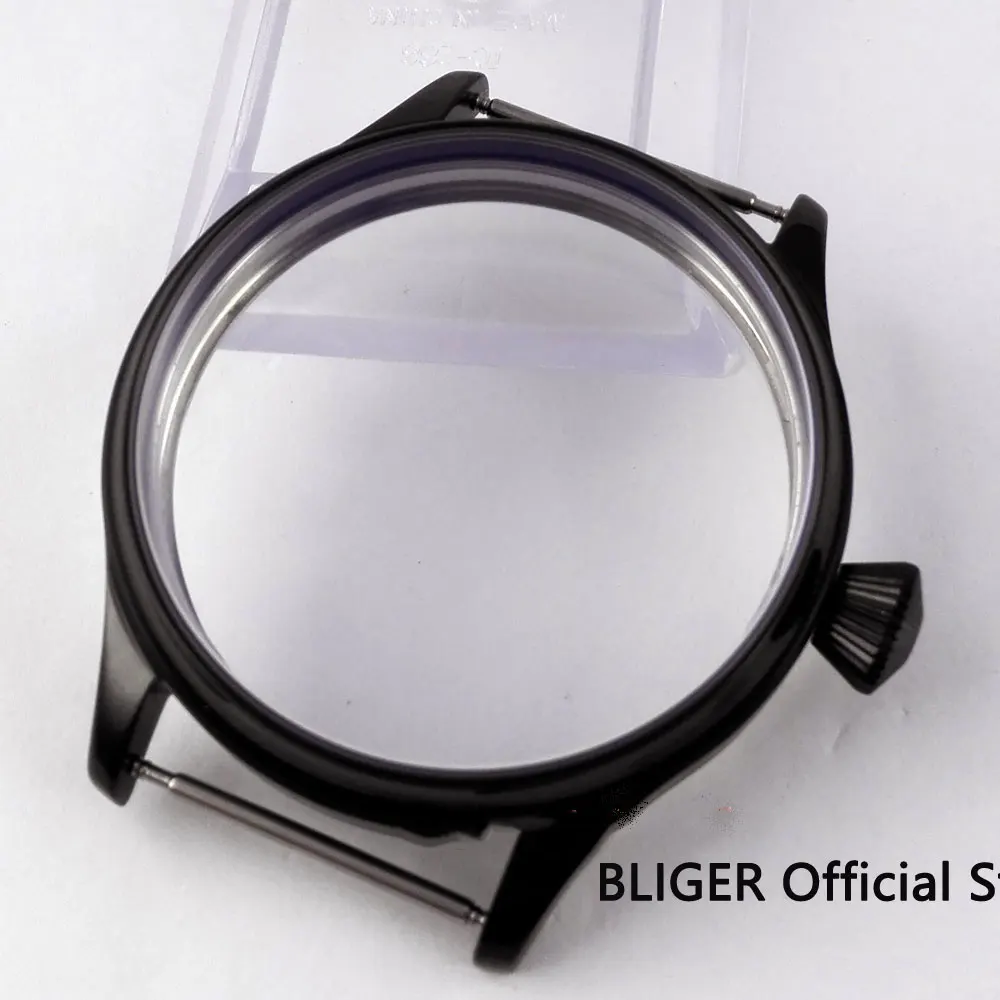 BLIGER 44 мм черный PVD покрытием Нержавеющая сталь корпус часов Fit для ETA 6497 6498 ручной