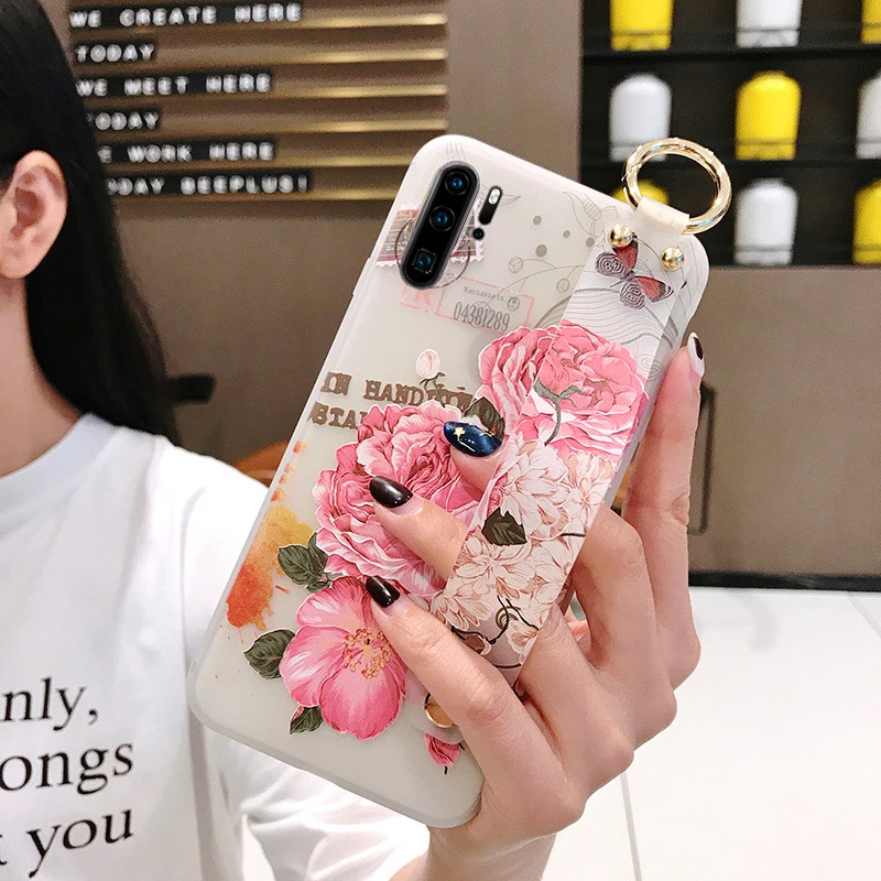 SoCouple For Huawei Mate 20 10 Pro P10 plus P20 P30 Pro Honor 10 Nova 2s 3i Flower Soft Silicone Wrist Strap Phone Holder Cases (3)