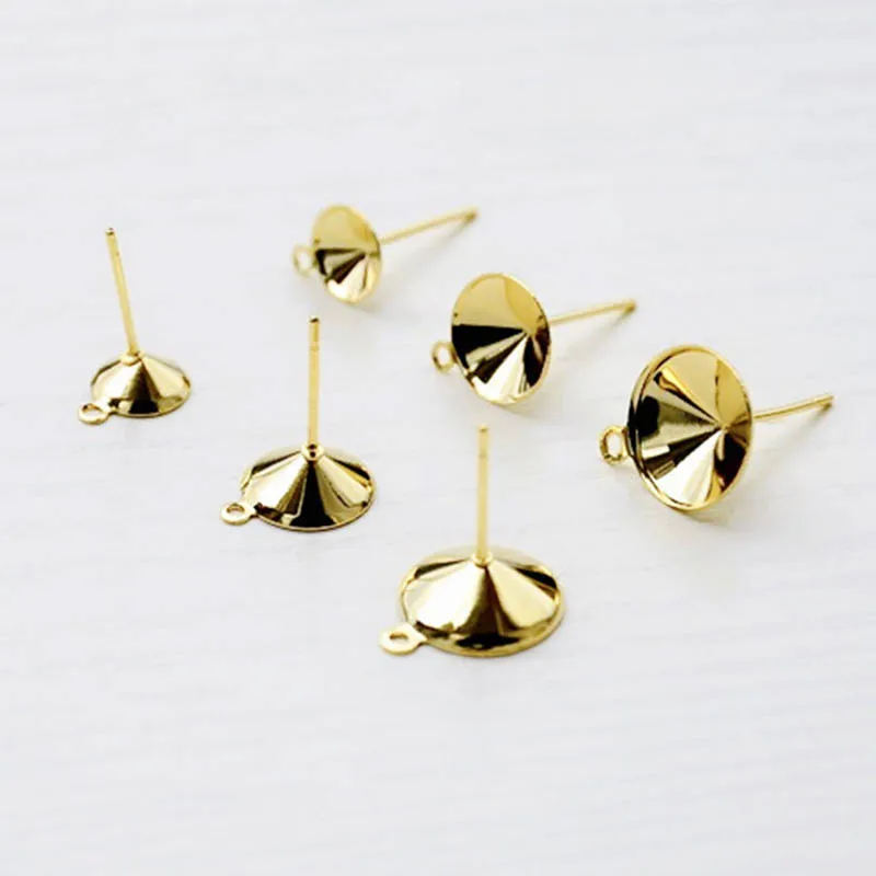 20pcs Surgical Stainless Steel Round Stud Earrings Base 6 8 10 12mm