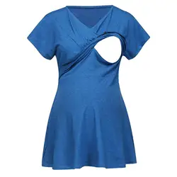Женская Удобная многослойная Футболка для беременных с коротким рукавом для кормления грудью (синяя)