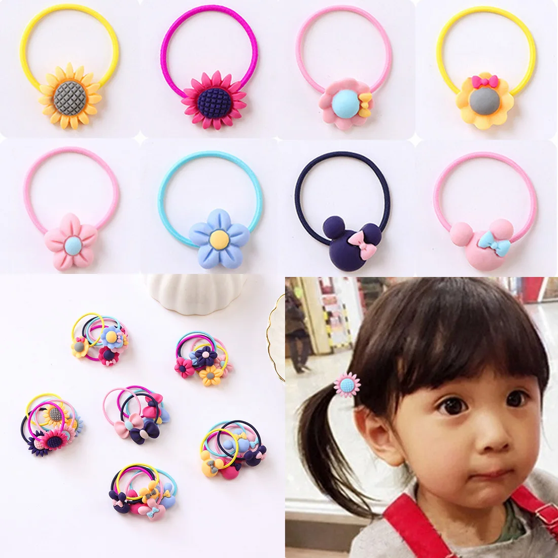

2pcs Children's Horse Faucet Rope Hair Accessories New Girl Candy Color Rubber Band Hot Female Flower Bow Rabbit Hair Ring 2018