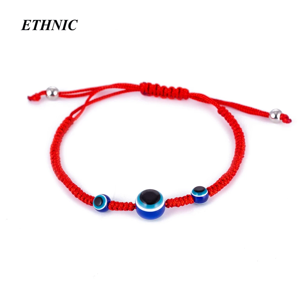 

Hand-woven Red Thread String Blue Turkish Eye Charm Bracelet For Women Men Adjustable Braided Rope Bracelets