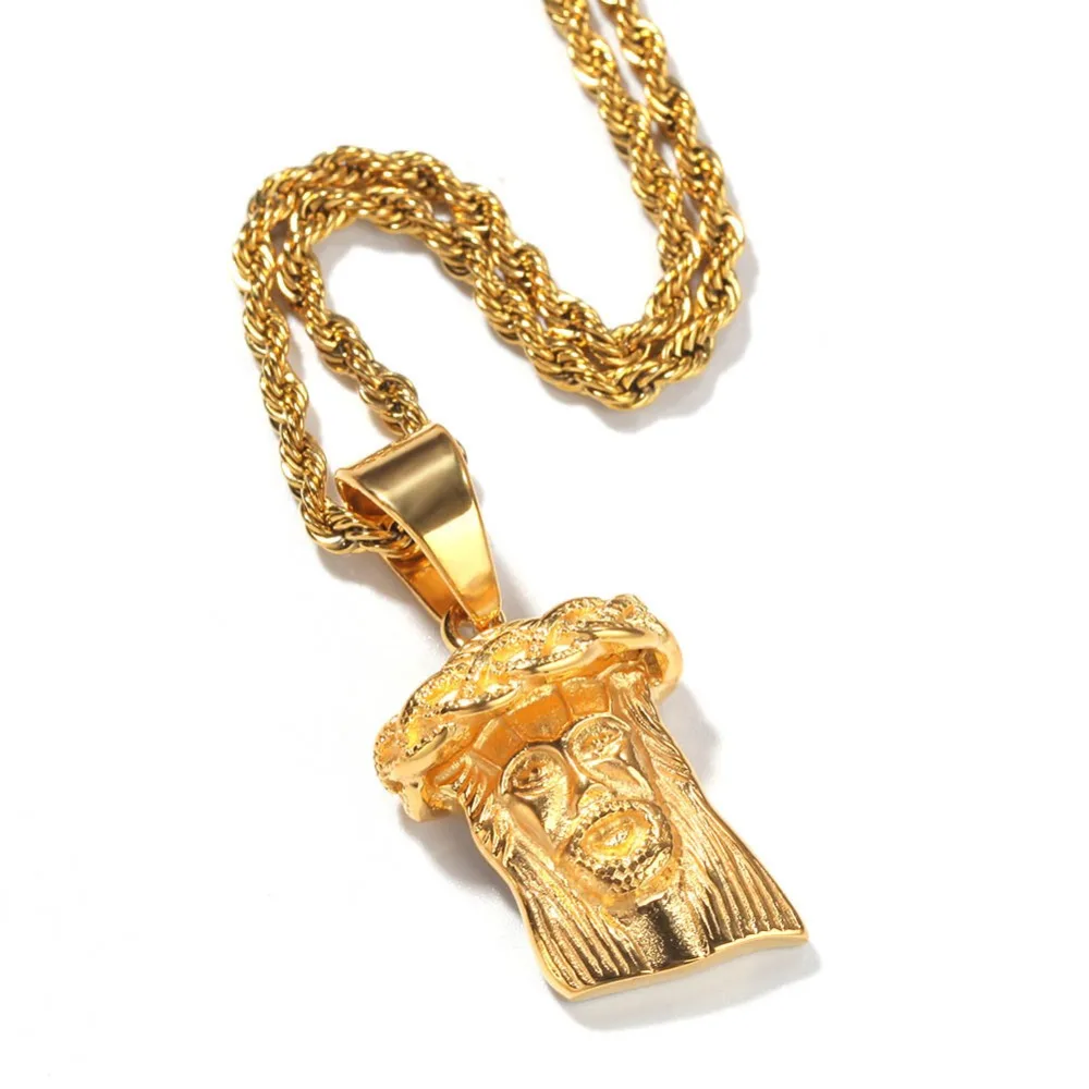 Hip Hop Gold Color 316L Stainless Steel Jesus Piece Pendants Necklaces for  Men Jewelry with 24inch cuban chain