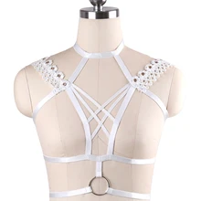 Сексуальный бондаж рейверская одежда-Фетиш укороченный топ-Бюстгальтер белый портупея бюстгальтер цветы свадебное белье ручной работы тела жгут