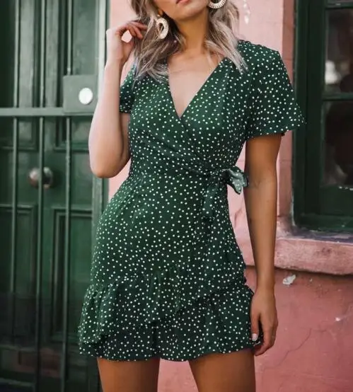 Green wrap dress mini Clearance