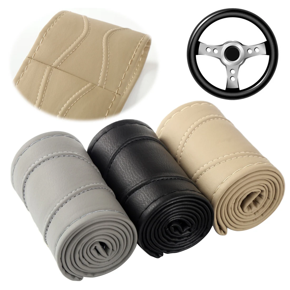

Dewtreetali Hand-sewing Car Steering Wheel Cover Durable DIY Cover with Thread Needle Car-styling for Passat BMW Ford Focus 2