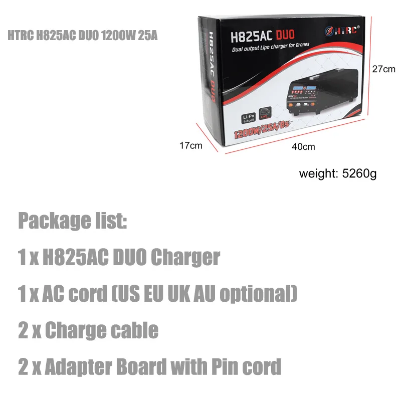 Балансирующее зарядное устройство H825AC DUO 1200 Вт 25A с двумя портами 1 8s Lipo/Lihv для