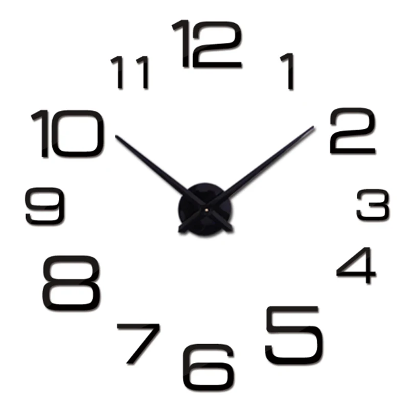 Новая горячая распродажа! DIY большие настенные часы современный дизайн декоративное зеркало цифровой relogio де parede 3d настенные часы наклейки часы - Цвет: Черный