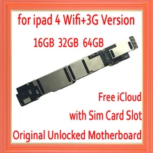 Для ipad 4 Wifi+ 3g версия материнской платы с чистой iCloud, Wifi+ 3g версия для ipad 4 Mainboard с полным чипом, разблокирован