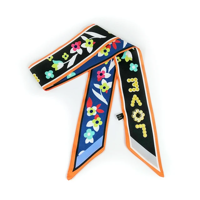 2025 Beautiful Print Luxury Bag Strap Scarf Women Silk Scarf Fashion Head Scarf Headwear Long Scarves Bag Accessories Ribbon 3